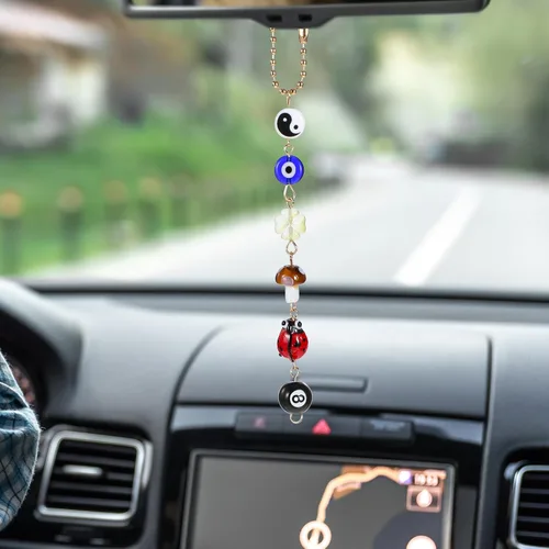 Vista 4 de Dije de buena suerte para auto de mal de ojo, dijes para bolsas de mano, accesorios de espejo retrovisor de buenos días de la suerte, colgante
