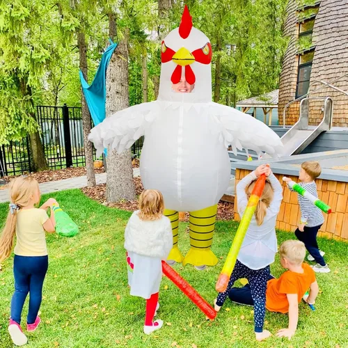 Vista 4 de ZIZWO Disfraz inflable de pollo para adultos, divertidos disfraces de Halloween de pollo inflable para hombres y mujeres, fiesta de cosplay