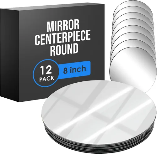 Vista 16 de Houseables Mirror Centerpieces for Tables, Round Mirrors for Centerpieces, Mirrored Trays, Round Table Plate Tray, Circle, Glass Charger, Wedding