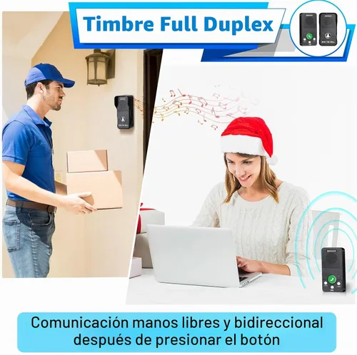 Vista 2 de Timbres para puerta, intercomunicador inalámbrico manos libres mejorado, timbre impermeable dúplex completo de 1000 pies, comunicación bidireccional