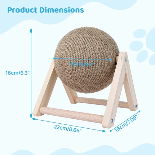 Vista 4 de BATTIPAW Rascador de gato, bola rascador de conejo, rascador de sisal natural, bola giratoria para gatos, juguete rascador de madera maciza
