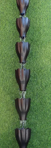 Vista 2 de KAM Inicio Cadena de lluvia de aluminio XL chapado en negro de 8.5 pies (negro) 8.5 pies con adaptador de canalón de perno de latón para instalación