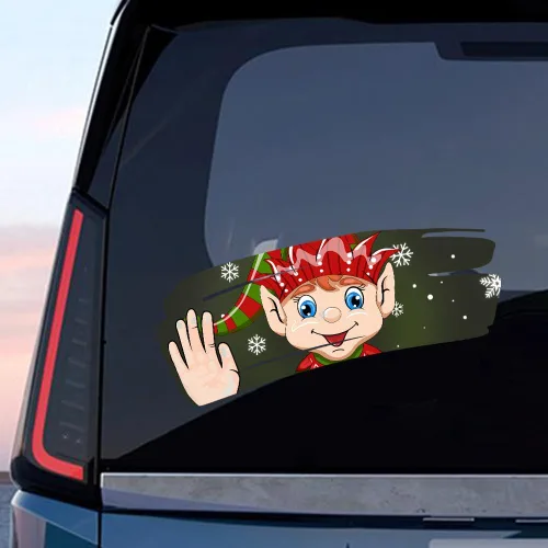 Vista 69 de Pegatina Navideña de Papá Noel Asomado, Lindas Pegatinas de Venado y Muñeco de Nieve para Ventana, Adhesivos para Parachoques de Coche, Adornos