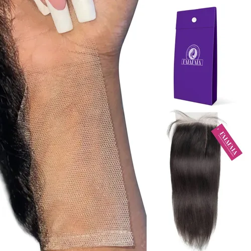Vista 6 de REAL Cabello humano lacio 13x4 frontal de oreja a oreja, encaje transparente suizo prearrancado, cierre frontal virgen, parte libre, derretimiento