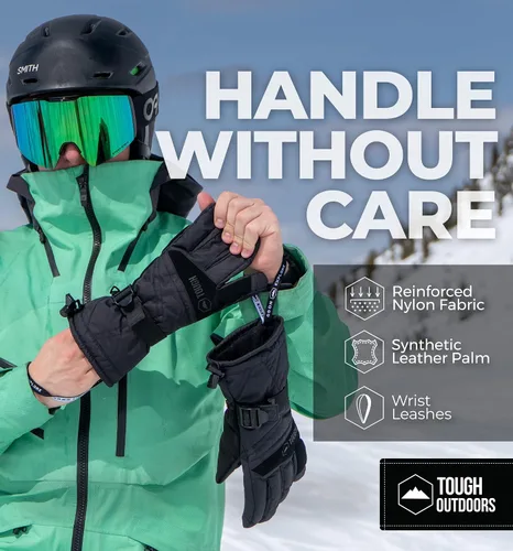 Vista 5 de Guantes de nieve con correas en las muñecas,para esquí y snowboard, resistentes al agua y al viento, exterior de nailon, aislamiento térmico y palma