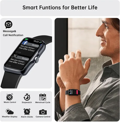 Vista 3 de Reloj inteligente de salud y fitness, reloj inteligente con monitor de frecuencia cardíaca y oxígeno en sangre 24/7, monitor de sueño
