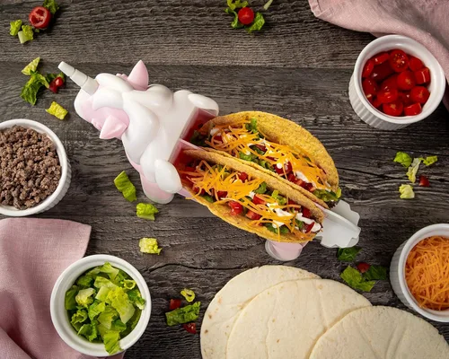 Vista 3 de Paquete de soporte para tacos de unicornio con soporte de tacos de dinosaurio azul para niños