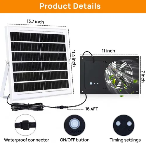 Vista 2 de Ventilador de escape impermeable con energía solar para cobertizo