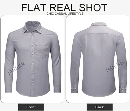 Vista 9 de JMIERR Camisa de vestir de manga larga con botones y lino de algodón para hombre