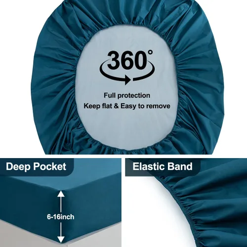 Vista 5 de Holawakaka Protector de colchón impermeable tamaño individual, color azul marino, sábana bajera transpirable, funda para colchón de cama de 14