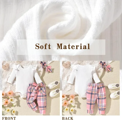 Vista 228 de Aalizzwell Conjunto de mameluco acanalado para bebé recién nacido prematuro para otoño e invierno