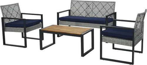 Vista 10 de BEEFURNI Juego de 4 muebles de mimbre para patio al aire libre, color negro