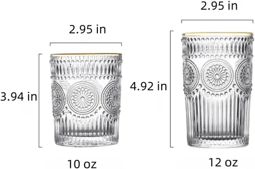 Vista 5 de Juego de 2 vasos vintage de 10 onzas para beber de cristal transparente, bonitas tazas de vidrio con girasol en relieve para café helado, té, jugo