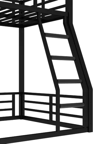 Vista 7 de Litera de metal resistente de tamaño individual sobre matrimonial, con escalera integrada y barandilla de seguridad para niños, adolescentes