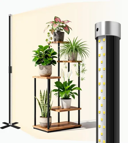 Vista 9 de SJZX - Luz de cultivo para plantas de interior, 40 LED de espectro completo con temporizador, luz de cultivo de alta PPFD, luz de cultivo vertical