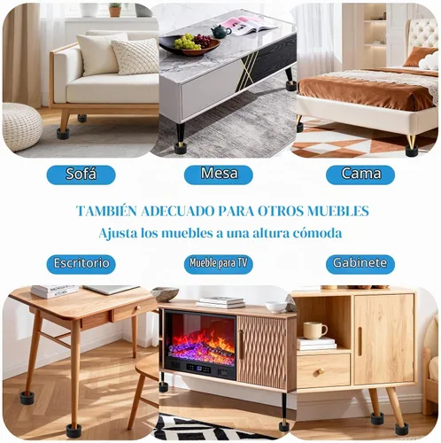 Vista 7 de Elevadores de cama ajustables para muebles, elevadores resistentes, altura de 2 pulgadas