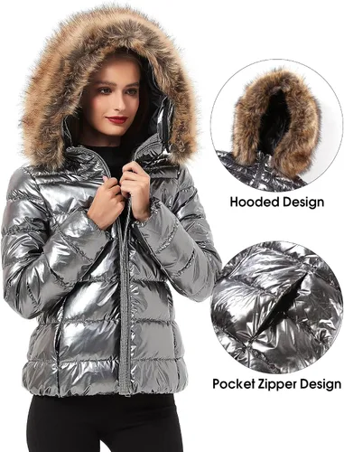 Vista 4 de XULIKU Chaqueta ligera acolchada con capucha para mujer, abrigo corto de burbujas de invierno para mujer