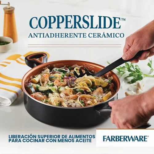 Vista 2 de Farberware Glide Ceramic Sartén Antiadherente / Sartén para Saltear / Sartén para Freír con Tapa y Mango Auxiliar - 4 Cuartos, Negro
