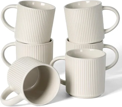 Vista 45 de famiware Juego de 4 tazas de café de 12 onzas, tazas de cerámica con asa Negro (Star-Black)