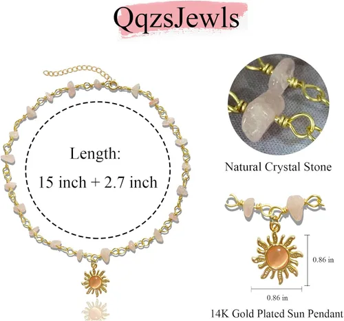 Vista 6 de Natural Healing Crystal and Stone Choker Necklace Gold Plated Sun Necklace Handmade Jewelry Gifts for Mom Aunt Wife Girlfriend Best Friend