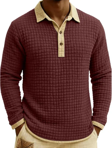 Vista 13 de Polo de punto para hombre, manga larga, ligero, informal, con cuello