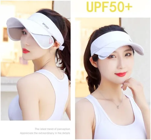 Vista 6 de Sombrero con visera solar para mujeres y hombres, sombrero deportivo retráctil, sombrero de verano para golf, tenis, correr, playa, con agujero
