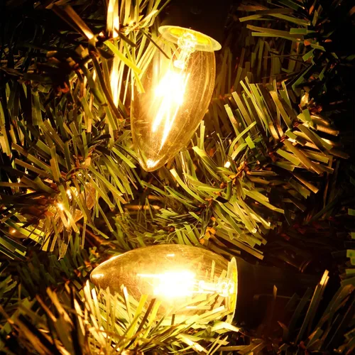 Vista 4 de Bombillas de repuesto C9 transparentes incandescentes paquete de 25 bombillas de repuesto para luces de Navidad C9, base intermedia E17, 7 vatios