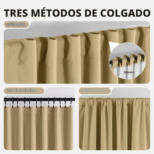 Vista 5 de Joydeco Cortinas opacas beige de 72 pulgadas de largo, cortinas 100% opacas para dormitorio, bolsillo para barra y pestañas traseras, aislamiento