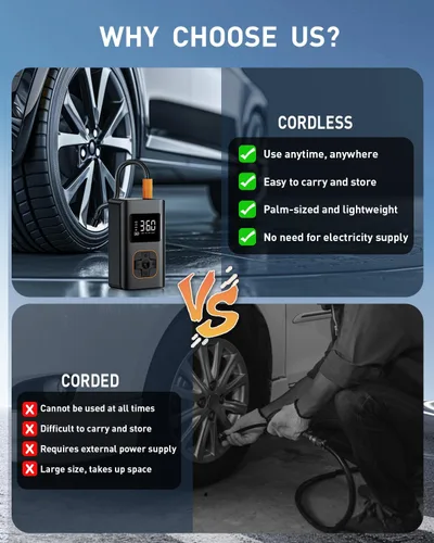 Vista 9 de Tire Inflator Portable Air Compressor - 150 PSI Portable Air Pump for Car Tires, Cordless Electric Bike Tire Pump with Digital Pressure Gauge, LED