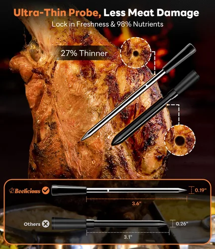 Vista 6 de Beelicious Pro Termómetro inalámbrico para carne, sonda inteligente Bluetooth estable con precisión de ±1.8℉, respuesta rápida de 0.5s y batería