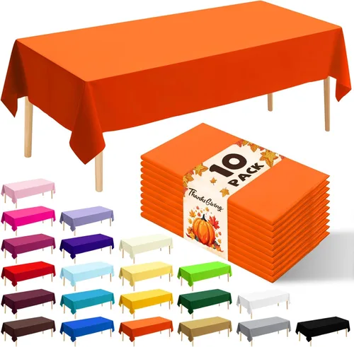 Vista 23 de Paquete de 10 manteles desechables de plástico premium de 54 x 108 pulgadas, mantel rectangular para mesa, para cumpleaños, bodas, Navidad, Beige