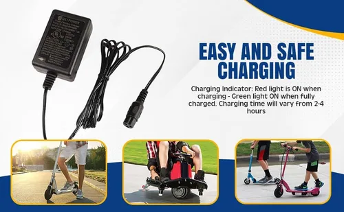 Vista 6 de Cargador de batería SLA de 24 V para Razor E100 - Cargador de 24 V 600 mA (0.6 A) con conector en línea de 3 clavijas compatible con Razor E100