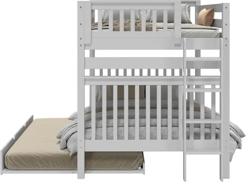 Vista 7 de Bedz King Literas Full Over Full Mission Style, escalera final, cama corrediza completa, gris