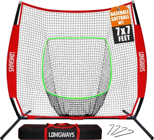 Vista 13 de 7x7ft/8x8ft Baseball Softball Net with Steel Frame for Batting, Hitting, Pitching, Portable Baseball Batting Net with Carry Bag, Great for All Levels