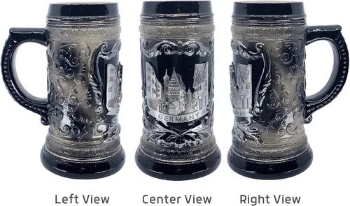 Vista 4 de Essence of Europe Gifts E.H.G - Jarra de cerveza alemana de Rothenburg con emblema de metal, 1 litro, jarra de cerámica con emblema de metal, jarra