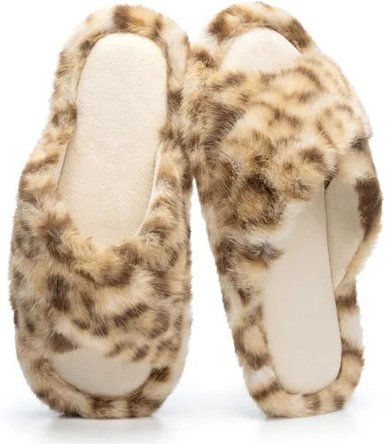 Vista 10 de Pantuflas mullidas para mujer, con banda cruzada, zapatos de casa para mujer, espuma viscoelástica, puntera abierta, silenciosas