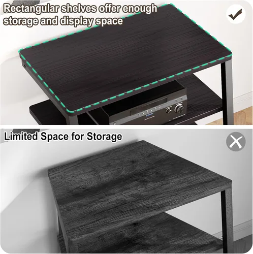 Vista 8 de Soporte multimedia AV de 4 niveles con tiras de alimentación, soporte estéreo con luces LED, torre de audio en rack con estantes ajustables, pequeño