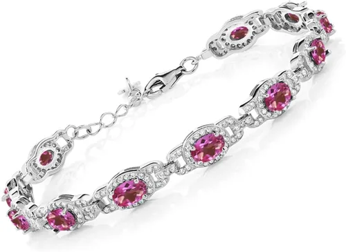 Vista 9 de Gem Stone King 7-14 Cttw Oval Gemstone Birthstone Tennis Bracelet For Women 925 Sterling Silver Oval 6X4MM 7 Inch With 1 Inch Extender Fine