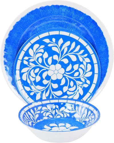 Vista 2 de Elama ELM N Elly Collection - Juego de vajilla de melamina, 12 piezas, azul, (ELM-ELLY-N)