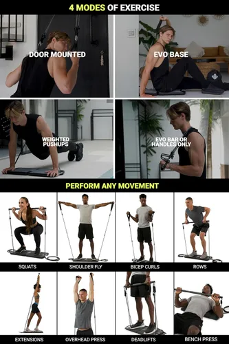Vista 3 de EVO Gym - Equipo portátil de entrenamiento de fuerza para gimnasio en casa, gimnasio en casa, gimnasio todo en uno, bandas de resistencia, base