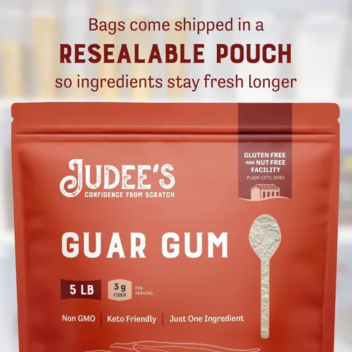 Vista 3 de Judee's Guar Gum Powder 5 lb – Respetuoso con el ceto, sin gluten y sin nueces – Goma guar 100% pura derivada de frijoles guar – Espesante bajo