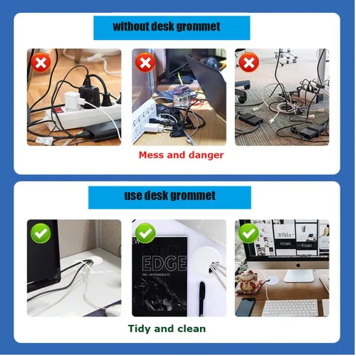 Vista 8 de TuTuYa 10 piezas de pasacables de escritorio, pasacables de escritorio de 1-3/8 pulgadas (35 mm) con sierra de agujero, ideal para cables de mesa