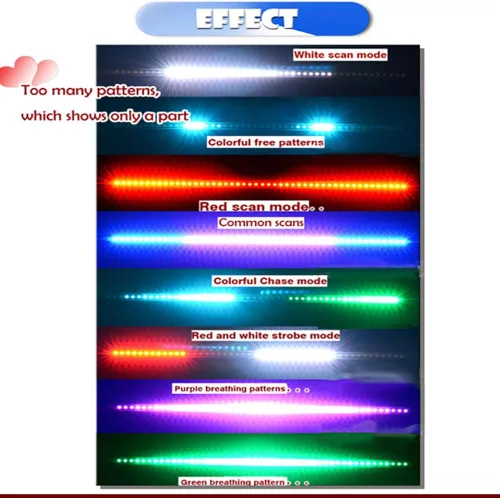 Vista 5 de YSY 1 Unidades de 23.3 pulgadas RGB Knight Rider luces 48 5050 SMD Scanning Knight Rider Barra de Luz Tira W/Control Remoto Señal de Giro Tercera