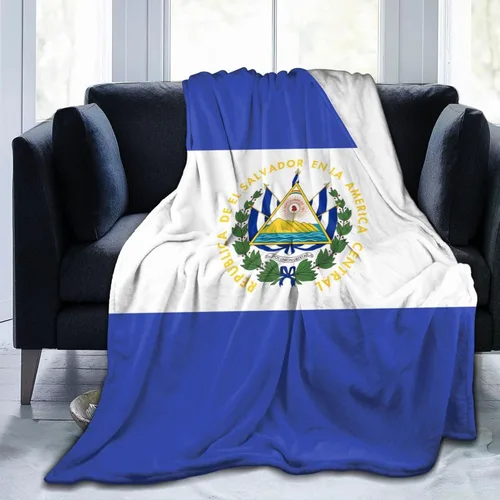 Vista 2 de Manta patriótica de franela azul suave de El Salvador, regalo para mujeres y hombres, manta mullida para sofá regazo, para interiores y exteriores