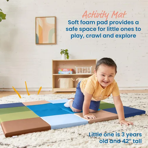 Vista 3 de ECR4Kids Folding Activity Play Mat, Soft Play, 48in Square, Earthtone