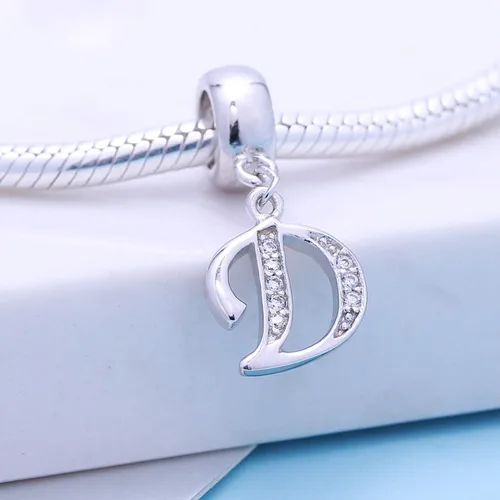 Vista 18 de ABUN Abalorio de plata de ley 925 con letra A a la Z, espaciador de inicial, con circonita cúbica transparete colgante, auténtica, para pulseras