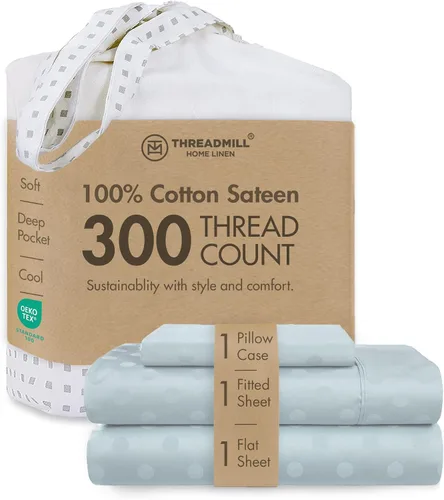 Vista 42 de Threadmill Juego de sábanas de algodón Twin Sábanas 100% algodón para cama tamaño Twin Juego de sábanas de satén jacquard damasco con bolsillo
