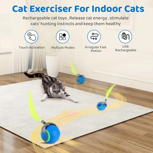 Vista 3 de Juguetes interactivos para gatos de interior, recargable con carga USB, 3 colas reemplazables rápidas y modos de movimiento aleatorio, juguete