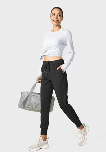 Vista 5 de SANTINY - Pantalones deportivos para mujer, con bolsillos y cordón ajustable, para correr, descansar, entrenar y trotar