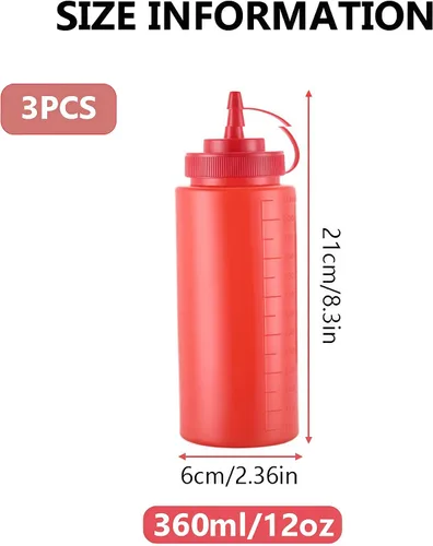 Vista 2 de 3 botellas de plástico rellenables para condimentos de salsa exprimible vacía de 12 onzas, contenedor de almacenamiento de aderezos de ensalada